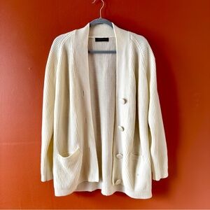 Yarnworks Cream Knit Cardigan | Classic Ribbed Button Sweater